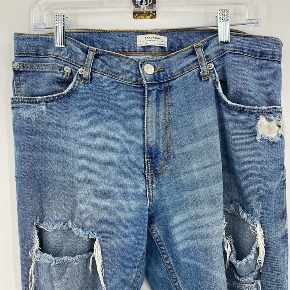 ZARA Woman Premium Denim Distressed High Rise Raw Hem Jeans Size 8 - Picture 3 of 3